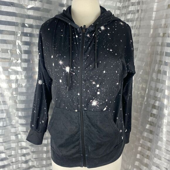 Lily by Firmiana Black Galaxy Print Hooded Zip Up Jacket - Picture 1 of 6